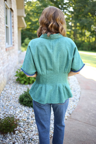 Teal Pinch Pleat Short Sleeve Top | Priya VOY