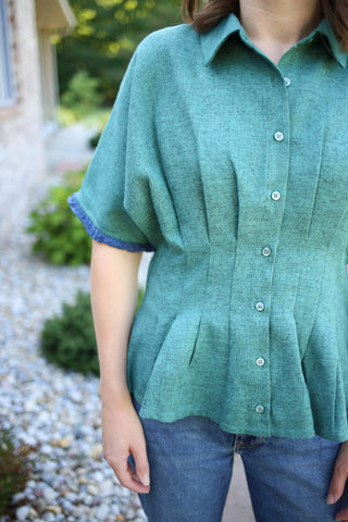 Teal Pinch Pleat Short Sleeve Top | Priya VOY