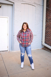 Burgundy Plaid Flannel Long Sleeve Top | Boutique Elise | Blair Very J