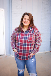 Burgundy Plaid Flannel Long Sleeve Top | Boutique Elise | Blair Very J