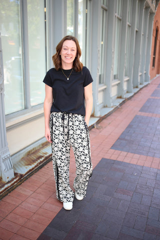 Black Floral and Lace Detail Track Pants | Tilly Bibi