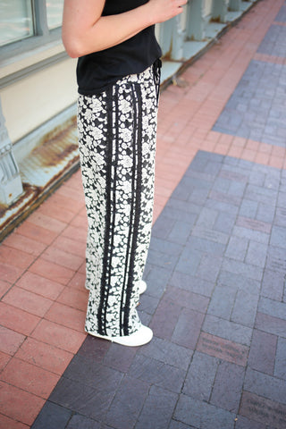 Black Floral and Lace Detail Track Pants | Tilly Bibi