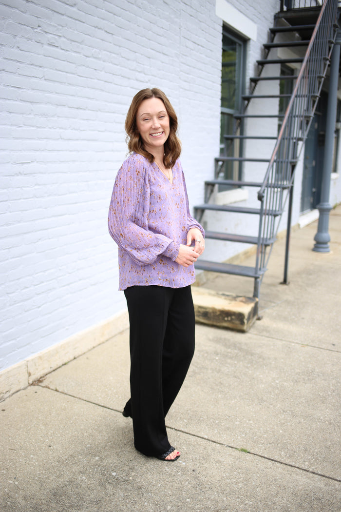 Purple Print and Pleat Sleeve Top | Portia Entro
