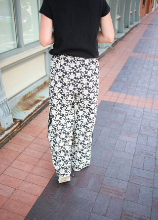 Black Floral and Lace Detail Track Pants | Tilly Bibi