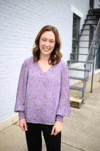 Purple Print and Pleat Sleeve Top | Portia Entro
