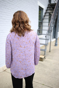Purple Print and Pleat Sleeve Top | Portia Entro