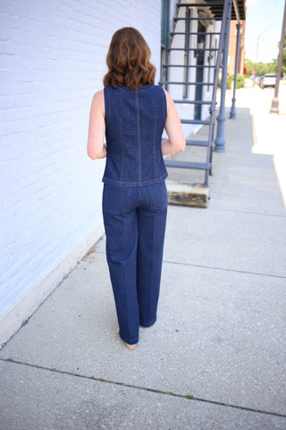 Dark Denim Button Front Vest | Rachel Blu Pepper