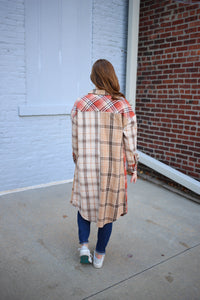 rust mixed flannel long shacket