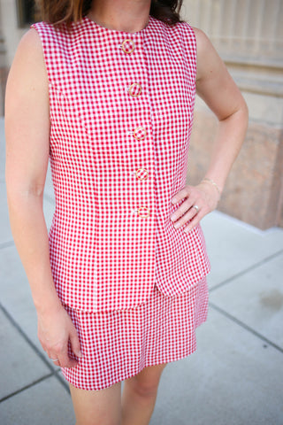 Red Gingham Print Skort Romper | Ruby Entro