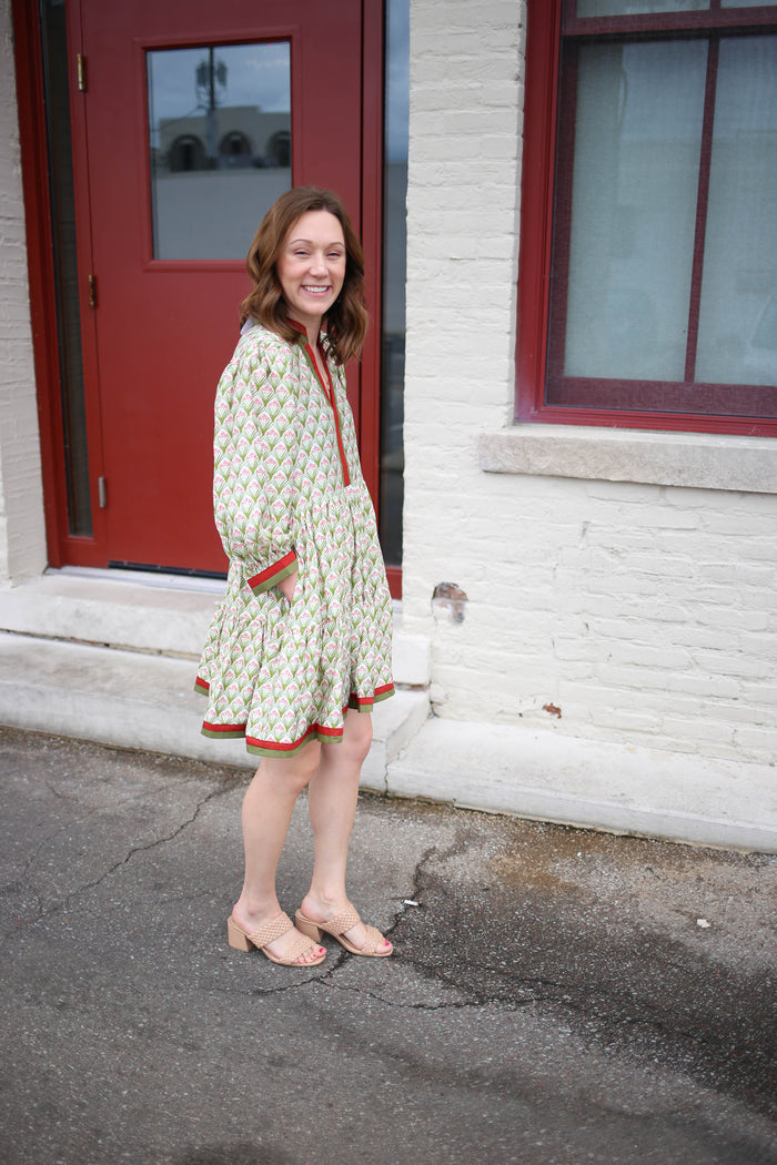 Green and Burgundy Print Dress | Amelia Entro