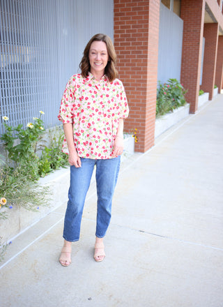 Blush Pink Berry Print Short Sleeve Top | Alex Bibi