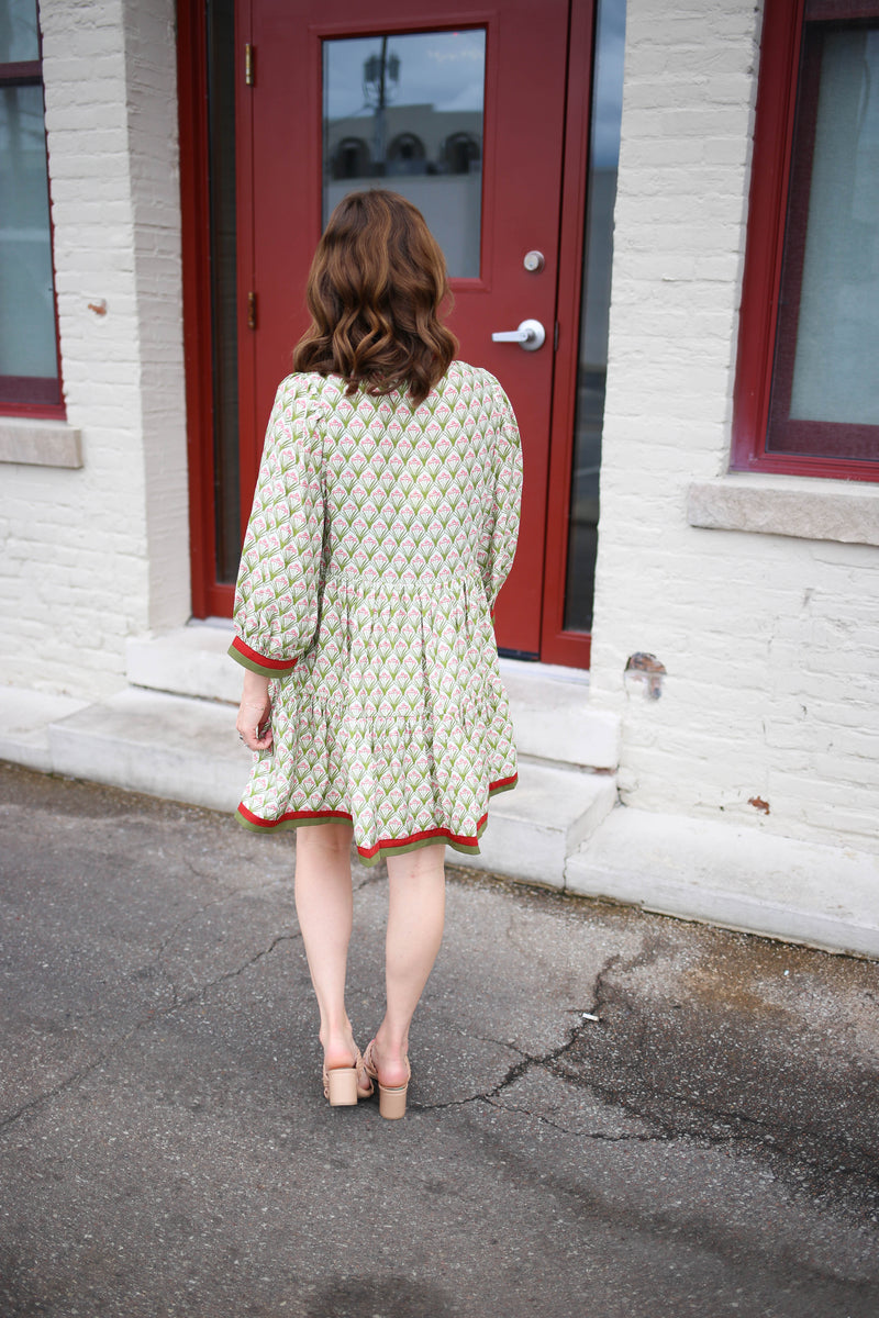 Green and Burgundy Print Dress | Amelia Entro