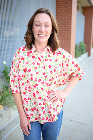 Blush Pink Berry Print Short Sleeve Top | Alex Bibi