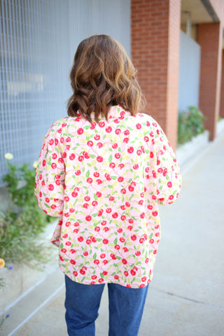 Blush Pink Berry Print Short Sleeve Top | Alex Bibi