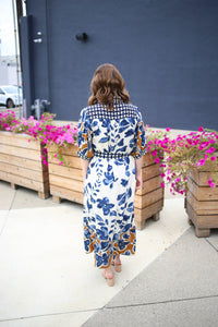 Slate Blue Mixed Print Midi Dress | Drew Entro