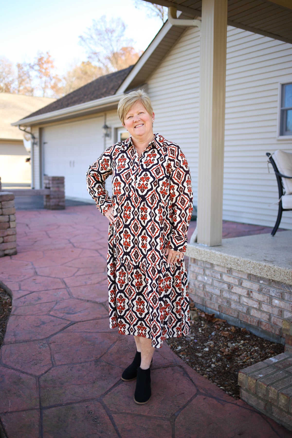 Ivory Rust and Brown Print Dress | Boutique Elise| Josie Entro