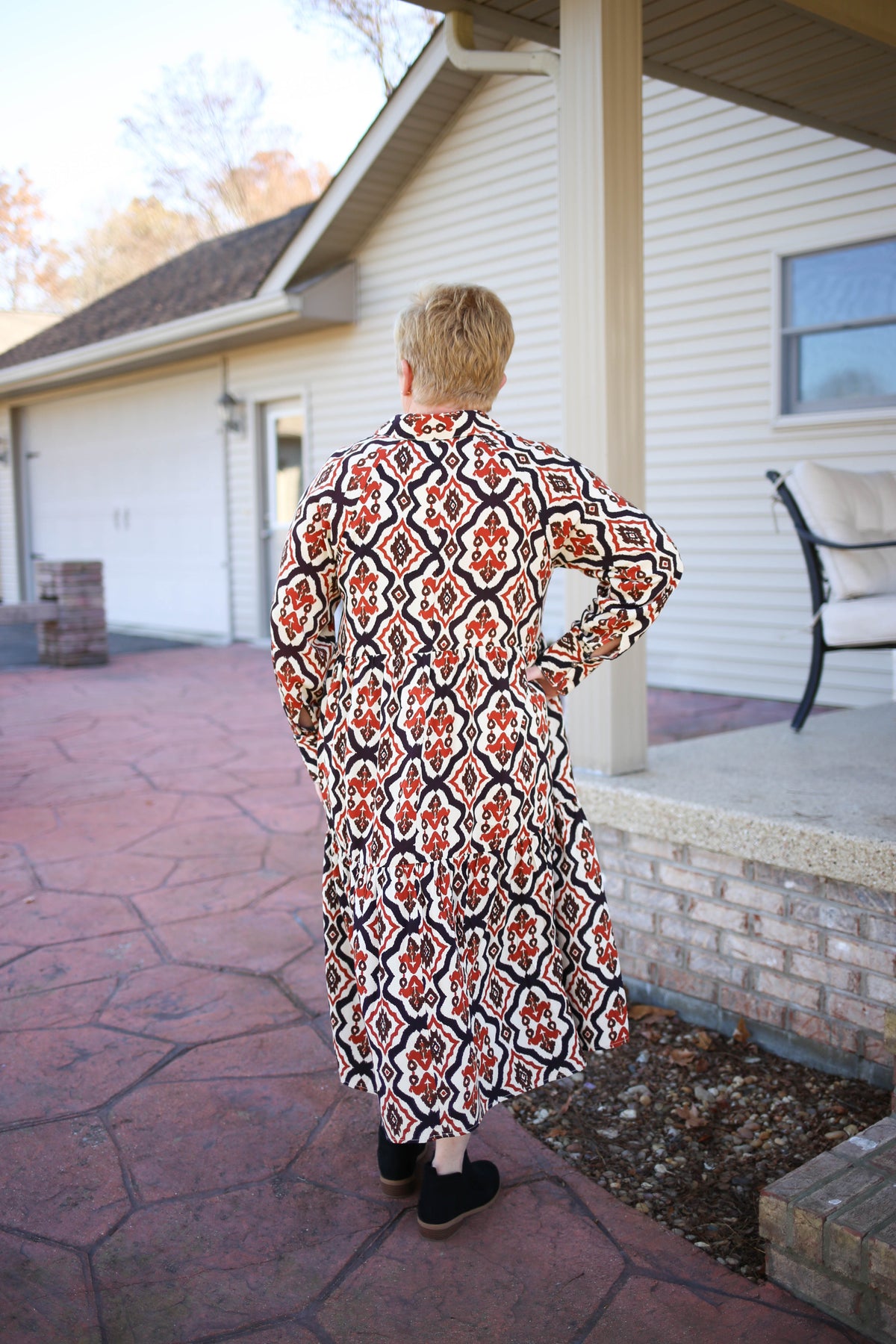 Ivory Rust and Brown Print Dress | Boutique Elise| Josie Entro