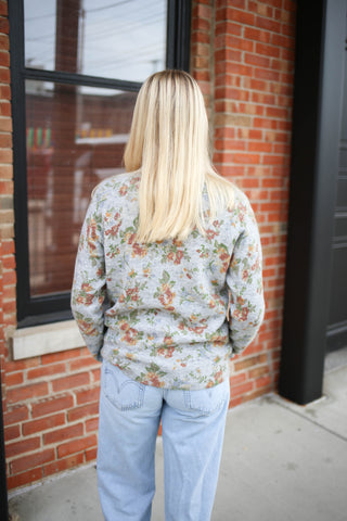 Grey Floral Print Lightweight Long Sleeve Sweater | Aria Staccato
