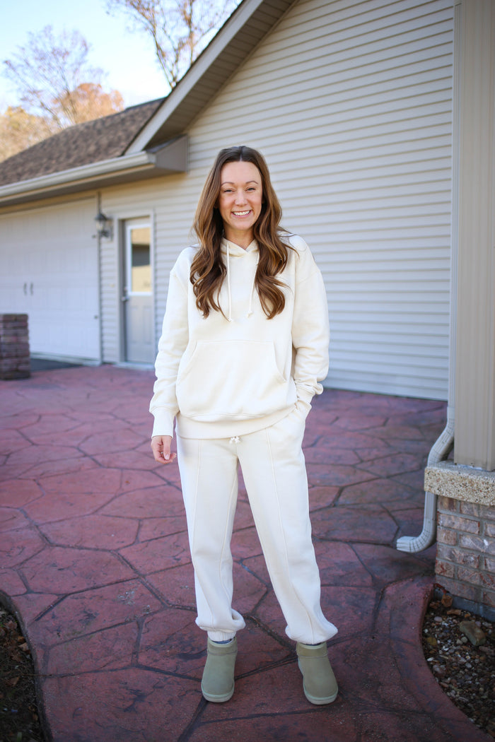 Womens Cozy Cream Hoodie Sweatshirt | Boutique Elise | Jenna Hyfve