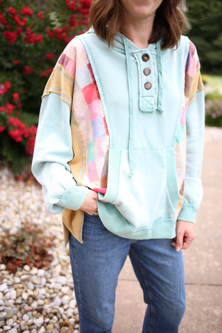 Blue and Multicolor Check Print Hoodie | Gentry Hem & Thread