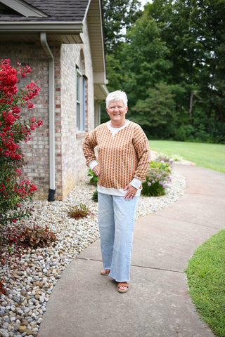 Rust Brown Floral Print Crewneck Sweatshirt | Bethany Hem & Thread