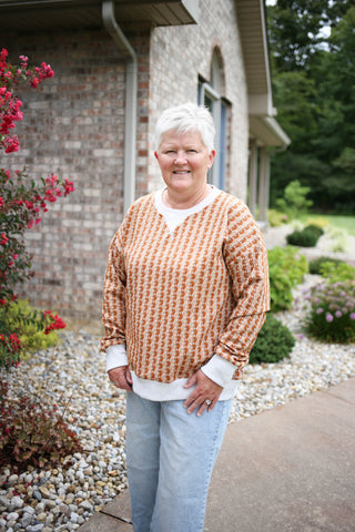 Rust Brown Floral Print Crewneck Sweatshirt | Bethany Hem & Thread