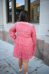mauve pink velvet printed mini dress
