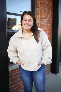 cream sherpa half-zip sweatshirt