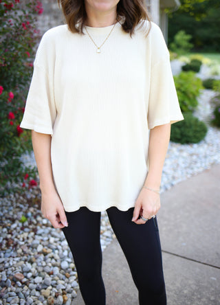 Oversized Waffle Knit Short Sleeve Top | Whitney Hyfve