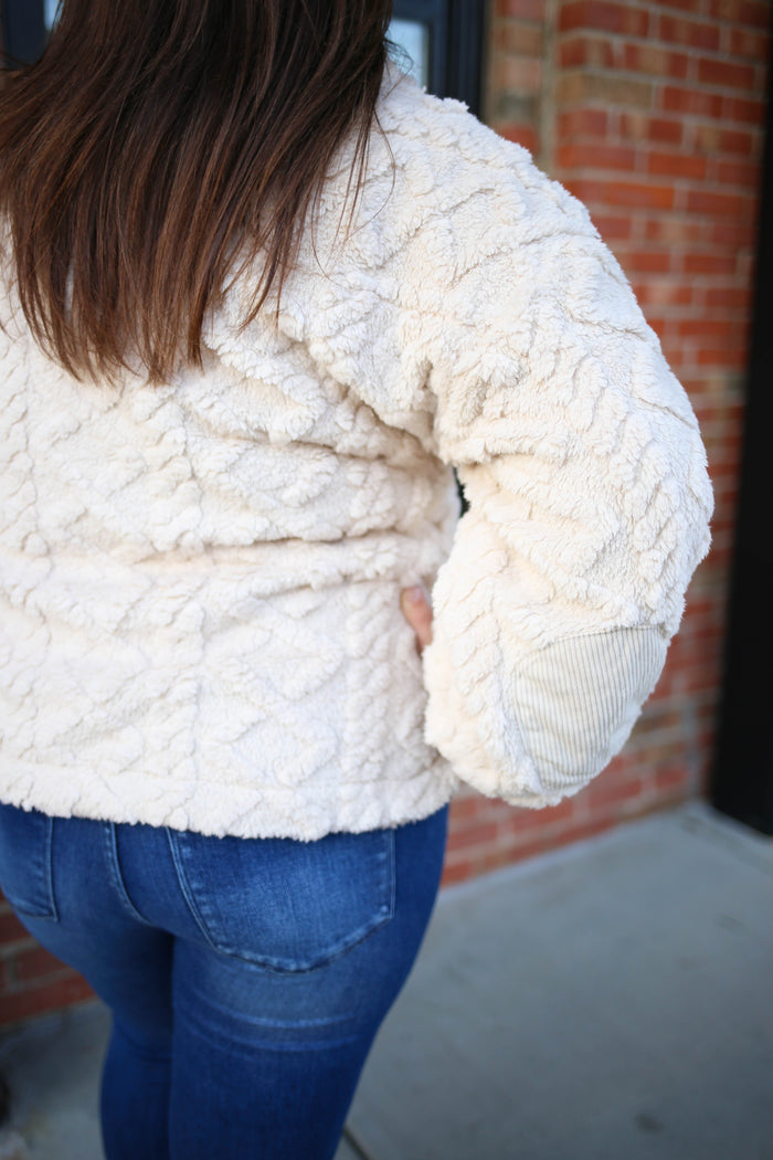 cream sherpa half-zip sweatshirt