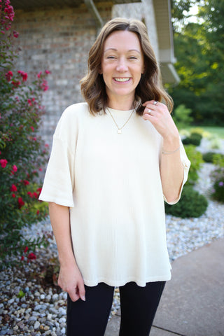 oversized waffle knit short sleeve top, Hyfve