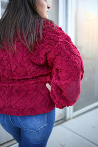 burgundy sherpa half-zip sweatshirt