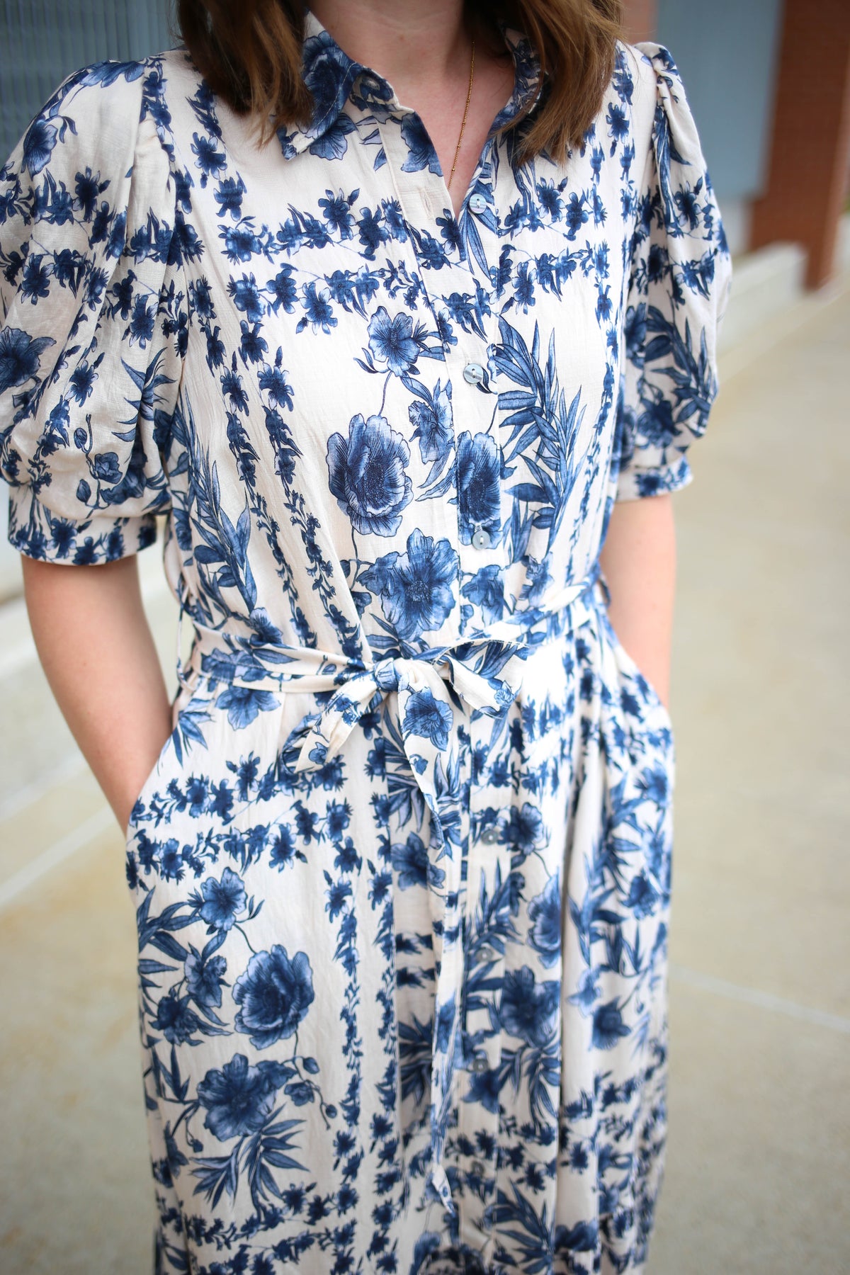 Bright Blue and White Floral Print Midi Dress | Blake Entro