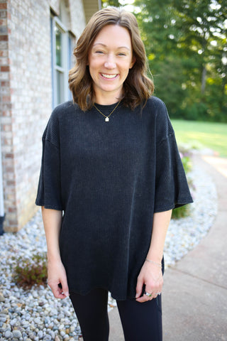 Oversized Waffle Knit Short Sleeve Top | Whitney Hyfve