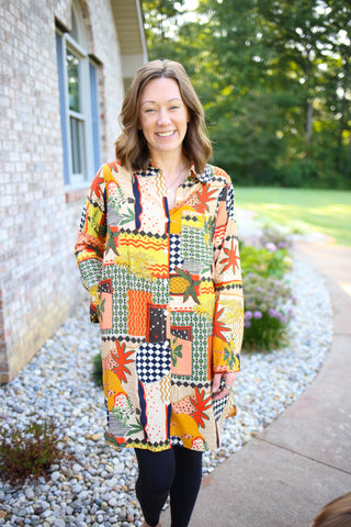 Patchwork Mixed Print Shirt Dress | Angela cozy casual