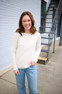 Ivory and Taupe Stripe Long Sleeve Top | Lena Staccato