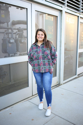 Red and Green Mineral Washed Button-Down | Boutique Elise | Hallie oli hali