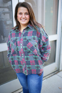 Red and Green Mineral Washed Button-Down | Boutique Elise | Hallie oli hali