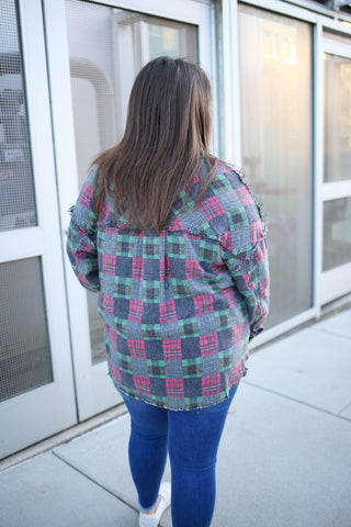 Red and Green Mineral Washed Button-Down | Boutique Elise | Hallie oli hali