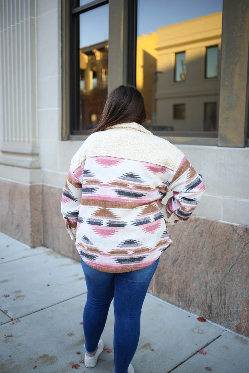 Cream and Pink Sherpa Aztec Jacket | Boutique Elise | Riley Very J