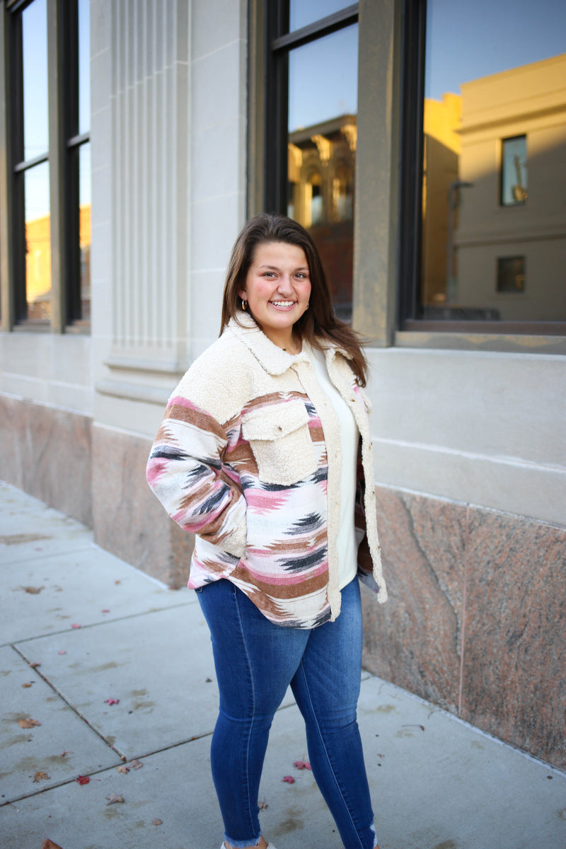 Cream and Pink Sherpa Aztec Jacket | Boutique Elise | Riley Very J