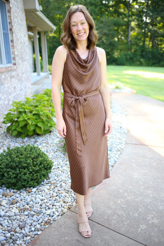 Chocolate Brown Stripe Midi Dress | Mia Hyfve