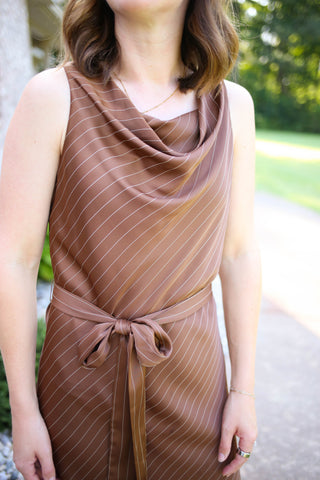 Chocolate Brown Stripe Midi Dress | Mia Hyfve