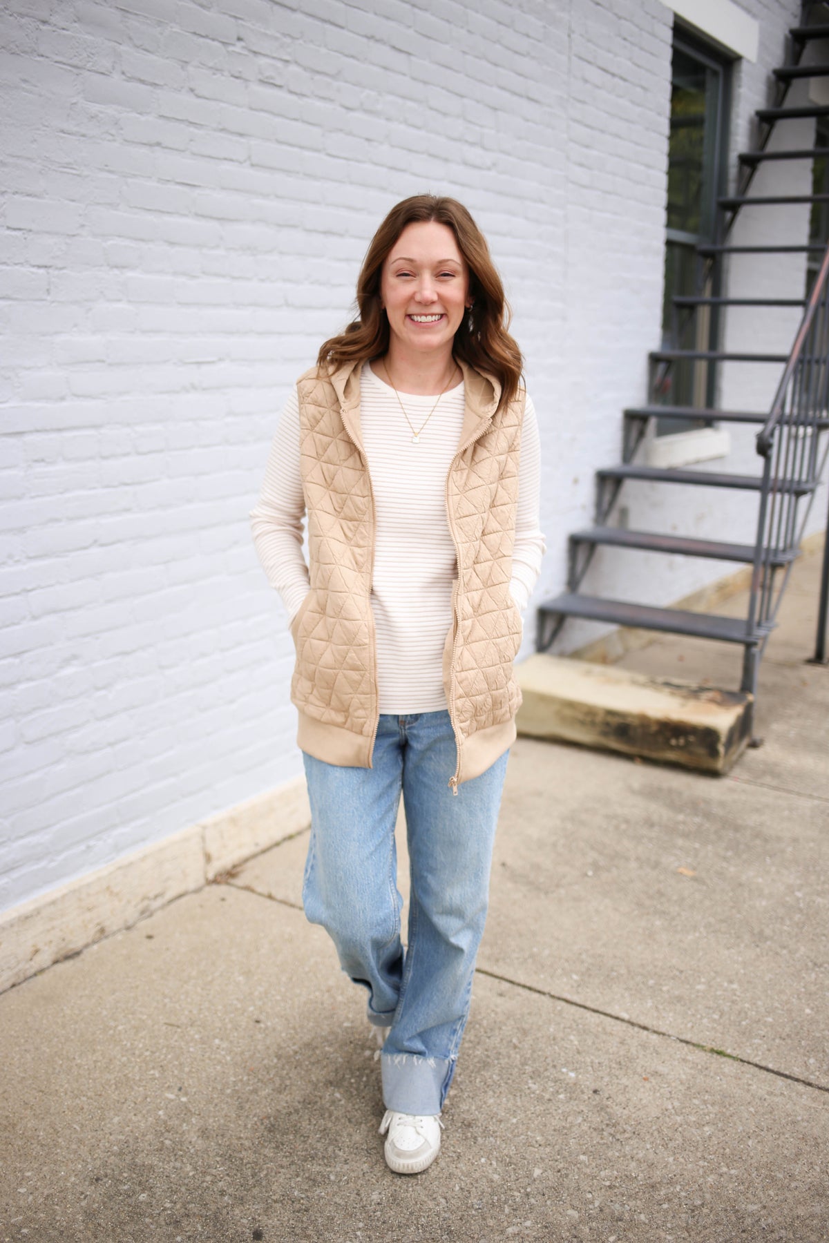 Taupe Quilted Zipper Front Vest | Vanessa Staccato