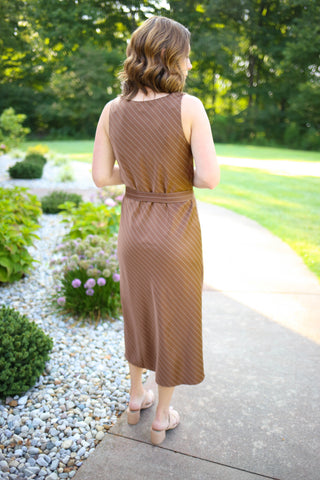 Chocolate Brown Stripe Midi Dress | Mia Hyfve