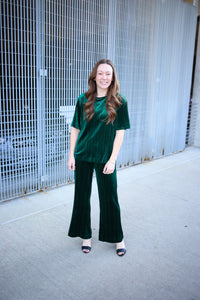 Forest Green Velvet Pants | Boutique Elise | Emily see and be seen