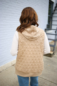 Taupe Quilted Zipper Front Vest | Vanessa Staccato