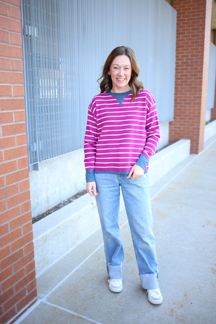 Magenta and Navy Stripe Long Sleeve | Maggie Staccato