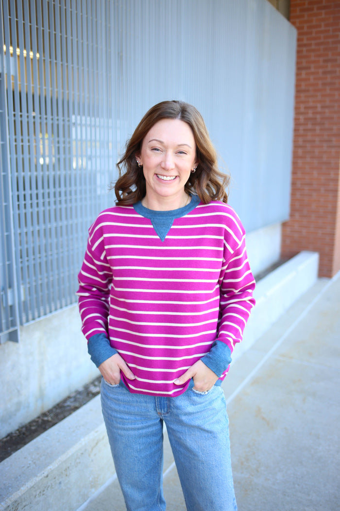 Magenta and Navy Stripe Long Sleeve | Maggie Staccato