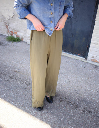 Olive Lace Hem Wide Leg Pant | Paige Entro